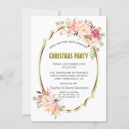 Romantisch Roze Blush Bloemen Goud Kerstfeest Kaart