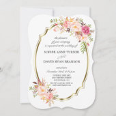 Romantisch Roze Blush Bloemen Goud Lijst Huwelijk Kaart (Voorkant)