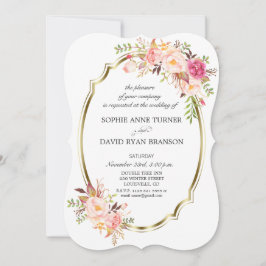 Romantisch Roze Blush Bloemen Goud Lijst Huwelijk Kaart