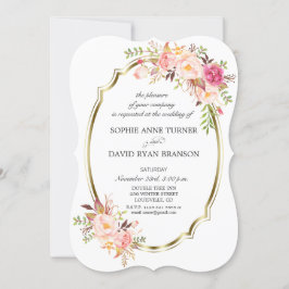Romantisch Roze Blush Bloemen Goud Lijst Huwelijk Kaart