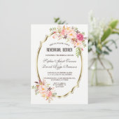 Romantisch Roze Blush Bloemen Goud Repetitie Diner Kaart (Staand voorkant)