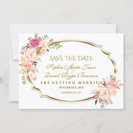 Romantisch Roze Blush Bloemen Gouden Huwelijk Save The Date