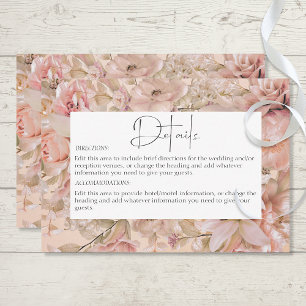 Romantisch Roze Blush Bloemen Monogram Boog Detail Informatiekaartje