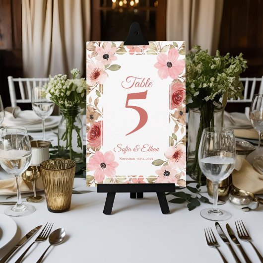 Romantisch Roze Blush Bloemig Trouwtafel Nummer Bedankkaart