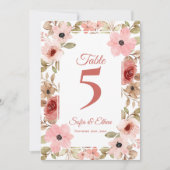 Romantisch Roze Blush Bloemig Trouwtafel Nummer Bedankkaart (Voorkant)