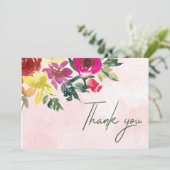 Romantisch Roze Blush Greenery Waterverf bruiloft Bedankkaart (Staand voorkant)