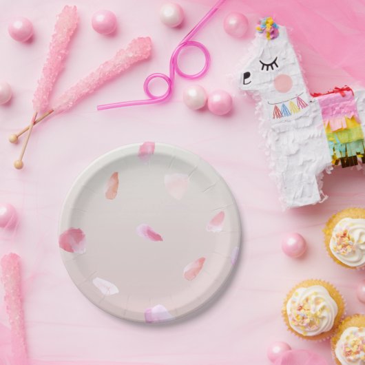 Romantisch Roze Blush Roos Petal Floral Papieren Bordje (Feest)