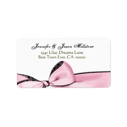 Romantisch Roze Bow Bruiloft Label (Voorkant)