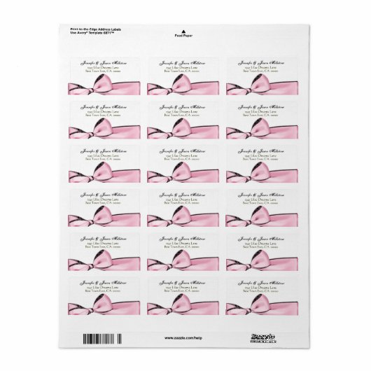Romantisch Roze Bow Bruiloft Label (Full Sheet)