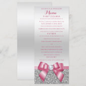 Romantisch Roze Bow & Zilver Glitter Wedding Menu (Voorkant / Achterkant)