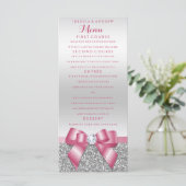 Romantisch Roze Bow & Zilver Glitter Wedding Menu (Staand voorkant)