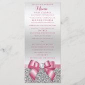 Romantisch Roze Bow & Zilver Glitter Wedding Menu (Voorkant)