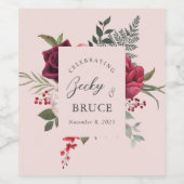 Romantisch roze bruidsboeket aangepast wijn etiket (Enkel label)