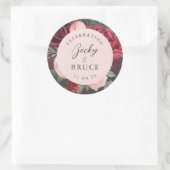 Romantisch roze bruidsboeket bloemig ronde sticker (Tas)