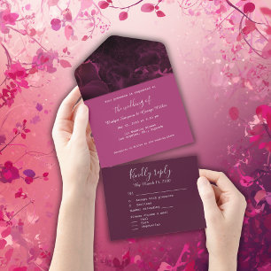 Romantisch roze elegant marmer all in one uitnodiging