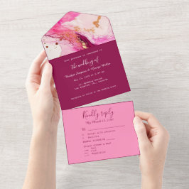 Romantisch roze elegant marmer all in one uitnodiging