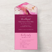Romantisch roze elegant marmer all in one uitnodiging (Binnen)