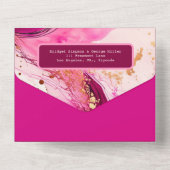 Romantisch roze elegant marmer all in one uitnodiging (Achterkant)