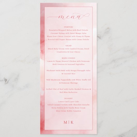 Romantisch Roze Elegant Trouwmenu Menu (Voorkant)