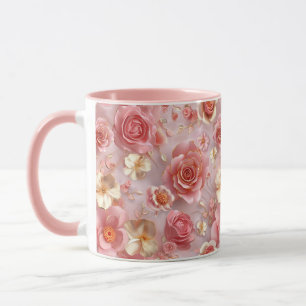 Romantisch Roze en Crème Rozen Patroon Mok