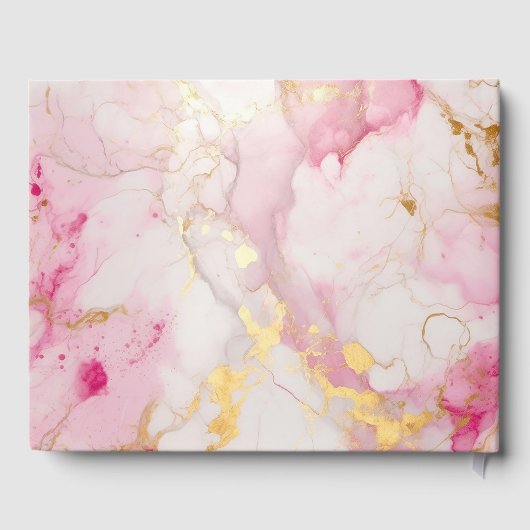 Romantisch roze en gouden marmeren bruiloft gasten gastenboek (Achterkant)