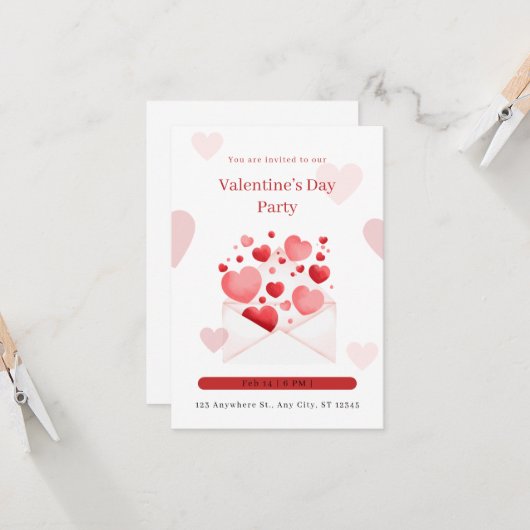 Romantisch Roze en Wit Valentijn's Day Party Kaart (Voorkant / Achterkant in situ)