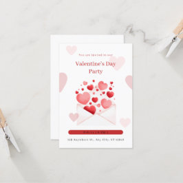 Romantisch Roze en Wit Valentijn's Day Party Kaart