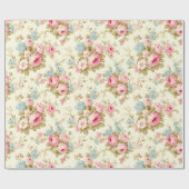 Romantisch Roze Engels Rozen op Bord Geel Cadeaupapier (Vlak)