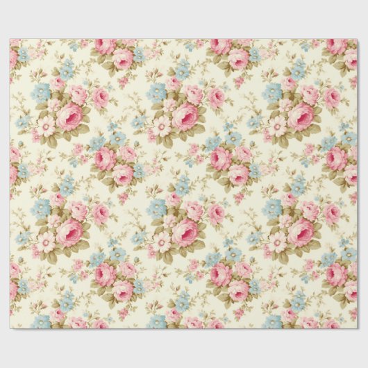 Romantisch Roze Engels Rozen op Bord Geel Cadeaupapier (Vlak)