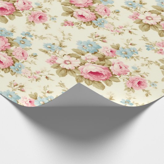 Romantisch Roze Engels Rozen op Bord Geel Cadeaupapier (Hoek)