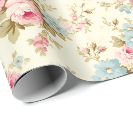 Romantisch Roze Engels Rozen op Bord Geel Cadeaupapier (Rol Hoek)