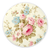 Romantisch Roze Engels Rozen op Bord Geel Keramische Knop (Voorkant)