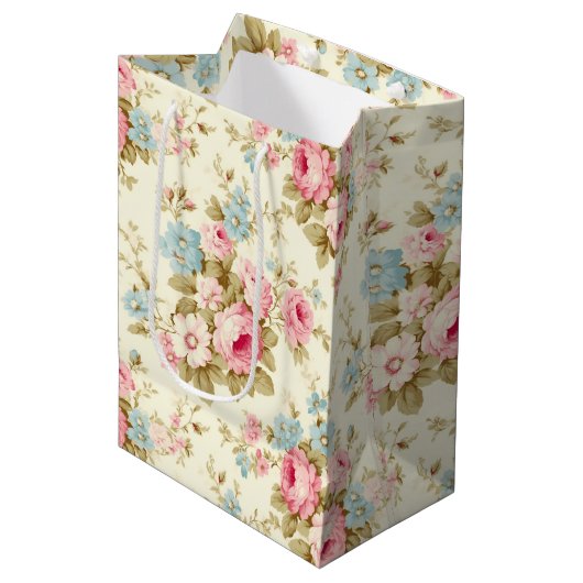 Romantisch Roze Engels Rozen op Bord Geel Medium Cadeauzakje (Voorkant Gekanteld)