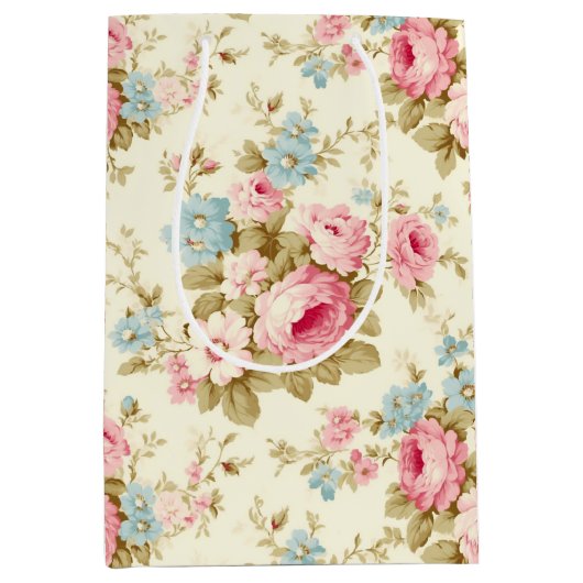 Romantisch Roze Engels Rozen op Bord Geel Medium Cadeauzakje (Voorkant)