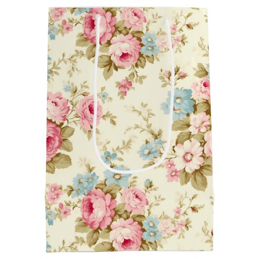 Romantisch Roze Engels Rozen op Bord Geel Medium Cadeauzakje (Achterkant)