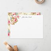 Romantisch Roze Engels Rozen op Bord Geel Notitiekaartje (Voorkant / Achterkant in situ)