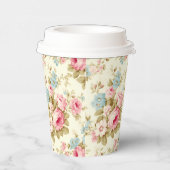 Romantisch Roze Engels Rozen op Bord Geel Papieren Bekers (Rechts)