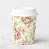 Romantisch Roze Engels Rozen op Bord Geel Papieren Bekers (Voorkant)