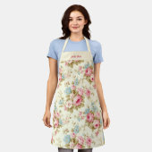 Romantisch Roze Engels Rozen op Bord Geel Schort (Gedragen)