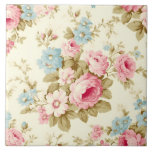Romantisch Roze Engels Rozen op Bord Geel Tegeltje<br><div class="desc">Heerlijk en romantisch vrouwelijk naadloos bloemmotief met sprays van roze rozen en blauwe bloemen met salie gebladerte op bleke pastelgele achtergrond.</div>