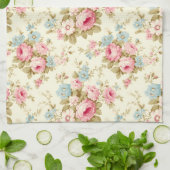 Romantisch Roze Engels Rozen op Bord Geel Theedoek (Gevouwen)