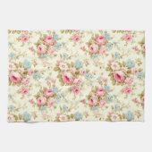 Romantisch Roze Engels Rozen op Bord Geel Theedoek (Horizontaal)