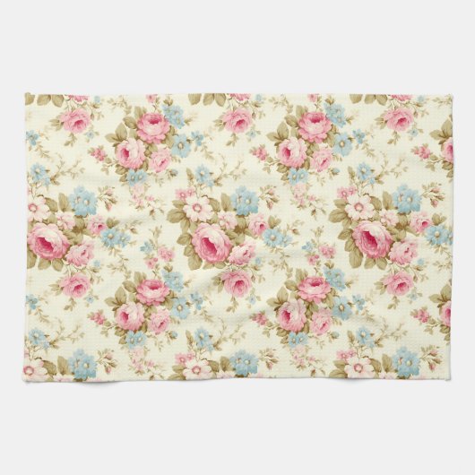 Romantisch Roze Engels Rozen op Bord Geel Theedoek (Horizontaal)