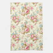 Romantisch Roze Engels Rozen op Bord Geel Theedoek (Verticaal)