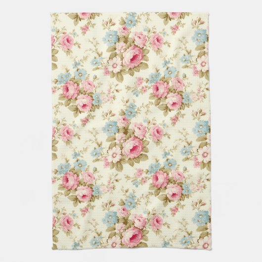 Romantisch Roze Engels Rozen op Bord Geel Theedoek (Verticaal)
