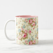 Romantisch Roze Engels Rozen op Bord Geel Tweekleurige Koffiemok (Links)