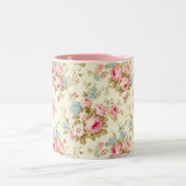 Romantisch Roze Engels Rozen op Bord Geel Tweekleurige Koffiemok (Center)