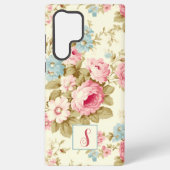 Romantisch Roze Engels Rozen op geel w / Monogram Samsung Galaxy Hoesje (Achterkant)
