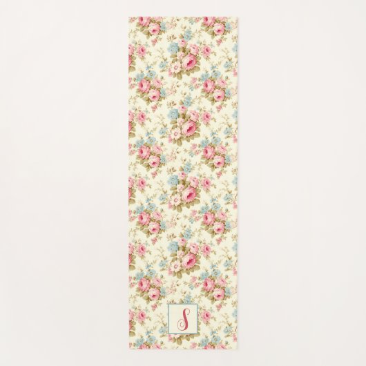 Romantisch Roze Engels Rozen op geel w / Monogram Yogamat (Voorkant)