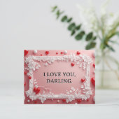 Romantisch roze frame met witte bloemhoeken feestdagenkaart (Staand voorkant)